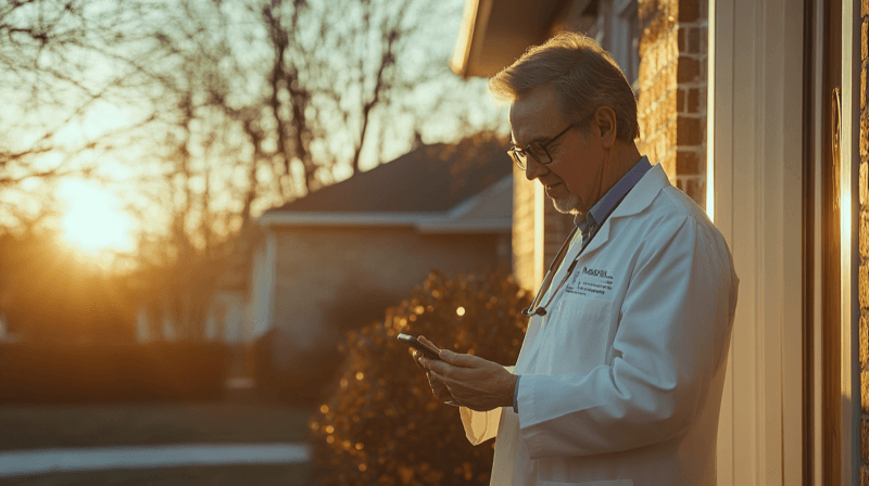 Mobile wound care provider using Medipyxis on phone outside patient home