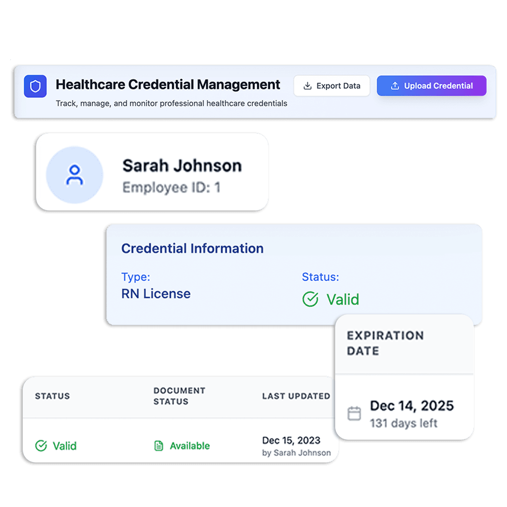 Medipyxis HR compliance credential tracking dashboard showing document status and expiration dates